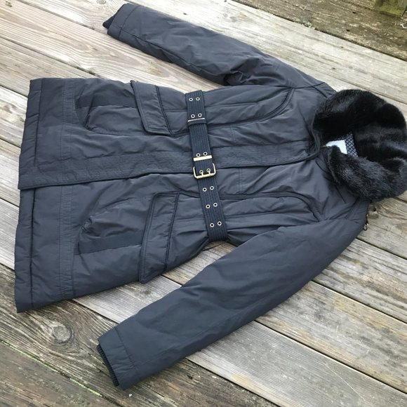 Next Women Jacket Black Faux Fur Winter Charcoal H - Picture 3 of 13